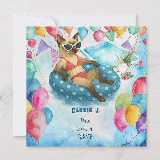Invitation Fête d'anniversaire au bord de la piscine pour les (Devant)