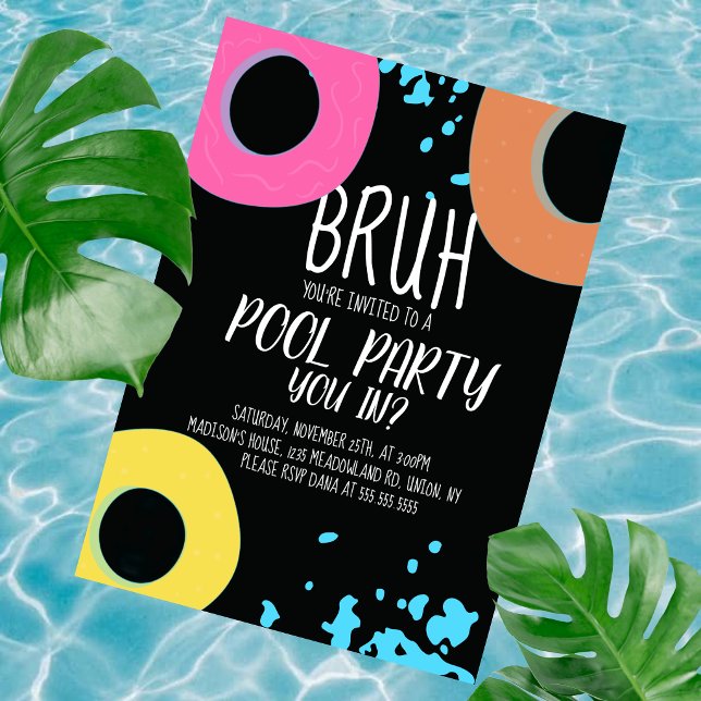Invitation Fête d'anniversaire au piscine Bruh  (Créateur téléchargé)