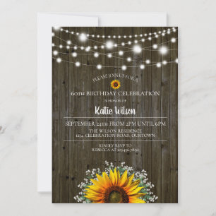 Invitation Fête d'anniversaire au tournesol rustique