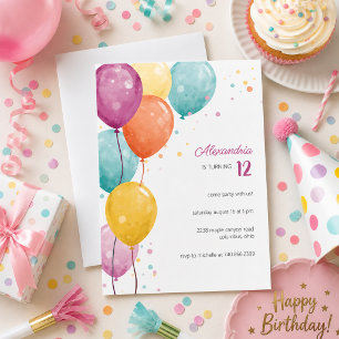 Invitation Fête d'anniversaire aux ballons colorés