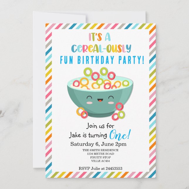 Invitation Fête d'anniversaire aux céréales (Devant)