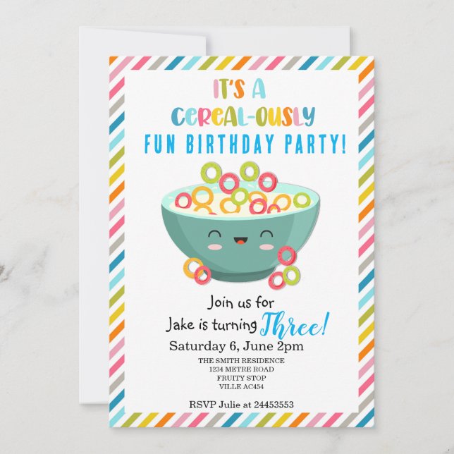 Invitation Fête d'anniversaire aux céréales (Devant)