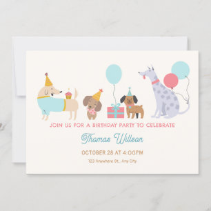 Invitation Fête d'anniversaire aux chiens colorés