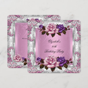 Invitation Fête d'anniversaire aux élégantes roses lilas rose