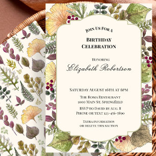 Invitation Fête d'anniversaire aux feuilles d'automne colorée