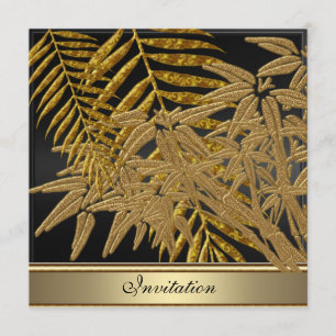 Invitation Fête d'anniversaire aux feuilles de bambou doré