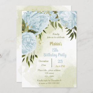 Invitation fête d'anniversaire aux fleurs bleues