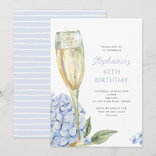 Invitation Fête d'anniversaire aux fleurs d'hortensia bleu