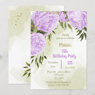 Invitation fête d'anniversaire aux fleurs violettes