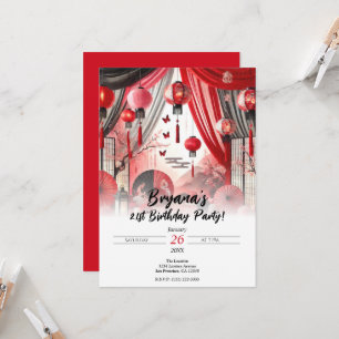 Invitation Fête d'anniversaire aux lanternes japonaises rouge