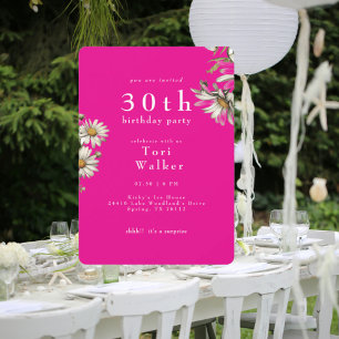 Invitation Fête d'anniversaire aux marguerites blanches rose 