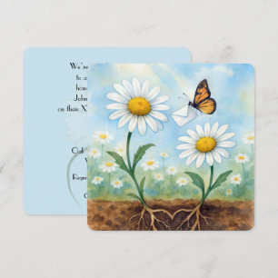 Invitation Fête d'anniversaire aux marguerites et papillon