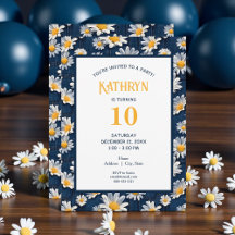 Fête d'anniversaire aux marguerites sur denim bleu