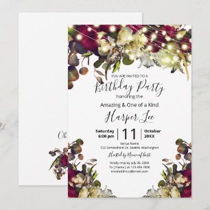 Invitation Fête d'anniversaire aux roses aquarelles Marsala e