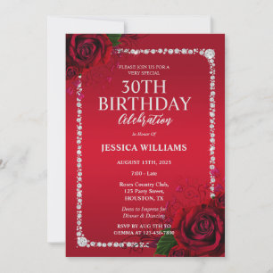Invitation Fête d'anniversaire aux roses décoratives romantiq