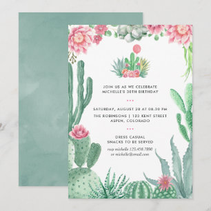 Invitation Fête d'anniversaire aux succulentes aquarelles