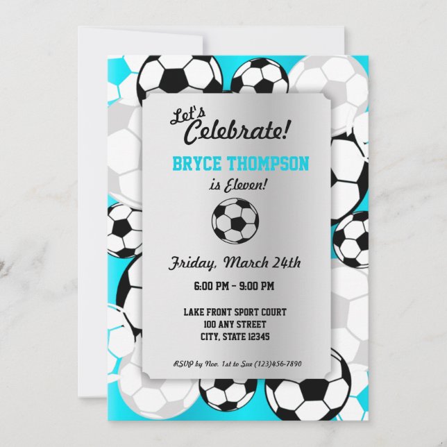 Invitation Fête d'anniversaire avec ballon de football (Devant)