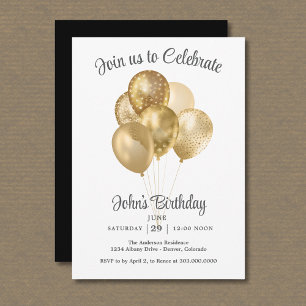 Invitation Fête d'anniversaire avec ballon en paillettes doré
