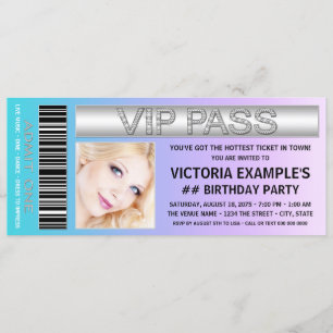 Invitation Fête d'anniversaire avec billet bleu sarcelle et v