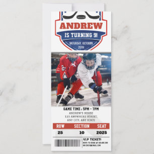 Invitation Fête d'anniversaire avec billet de hockey personna