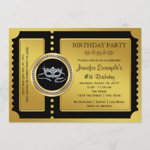 Invitation Fête d'anniversaire avec billet d'or pour soirée m