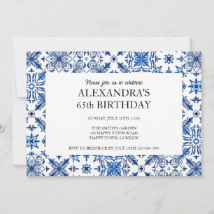 Invitation Fête d'anniversaire avec cadre en carreaux méditer