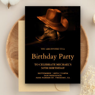 Invitation Fête d'anniversaire avec chapeau et bottes de cow-