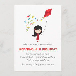 Invitation Fête d'anniversaire avec des filles de cerfs-volan