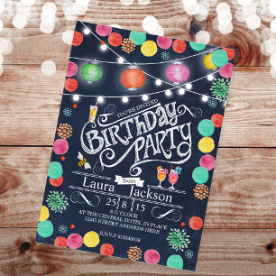 Invitation Fête d'anniversaire avec des lumières estivales fe