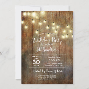 Invitation Fête d'anniversaire avec des lumières rustiques en