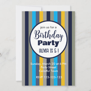 Invitation Fête d'anniversaire avec des rayures colorées