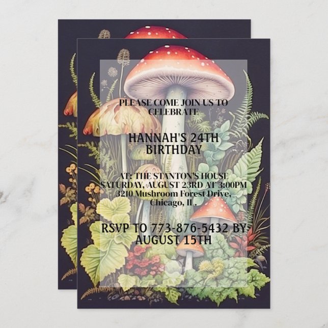 Invitation Fête d'anniversaire avec impression de forêt de ch (Devant / Derrière)