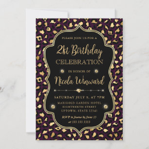 Invitation Fête d'anniversaire avec impression de léopard or 