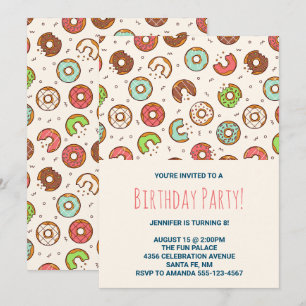 Invitation Fête d'anniversaire avec motif de beignet mignon d