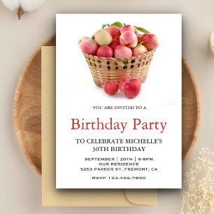 Invitation Fête d'anniversaire avec panier de pommes