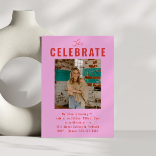 Invitation Fête d'anniversaire avec photo rose et rouge gras