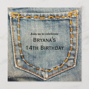 Invitation Fête d'anniversaire avec poche cousue de jean en d