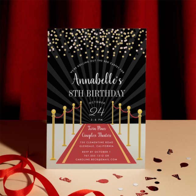 Invitation  fête d'anniversaire avec tapis rouge Hollywoodien (Créateur téléchargé)
