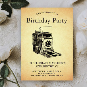 Invitation Fête d'anniversaire avec un appareil photo vintage