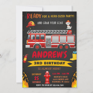 Invitation Fête d'anniversaire avec un camion de pompiers mod