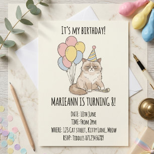 Invitation Fête d'anniversaire avec un chat grincheux drôle e
