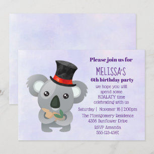 Invitation Fête d'anniversaire avec un koala mignon dans un h