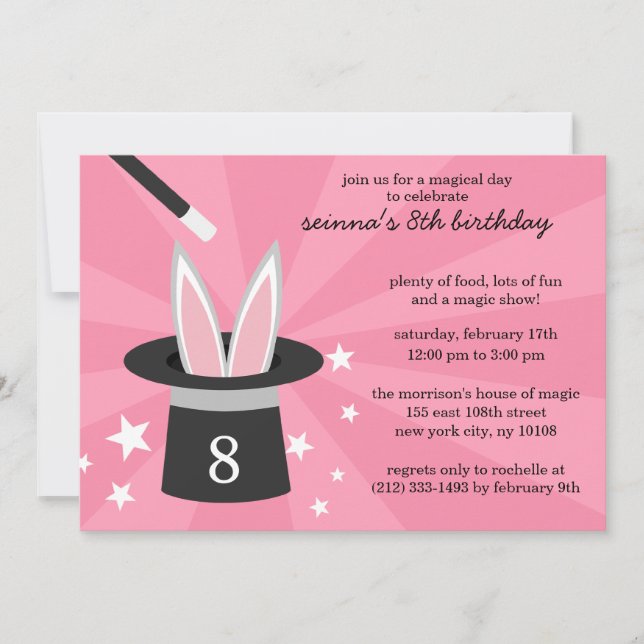 Invitation Fête d'anniversaire avec un lapin rose (Devant)
