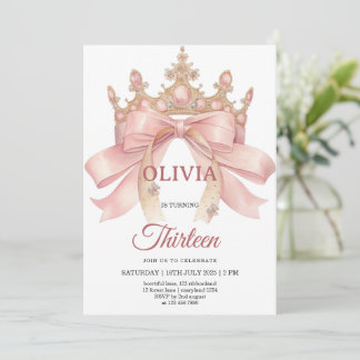 Invitation fête d'anniversaire avec un nœud rose et une couro