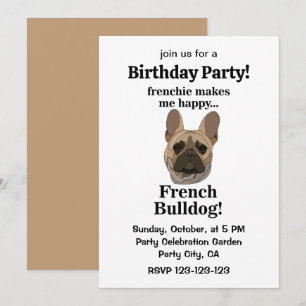 Invitation Fête d'anniversaire avec visage de Bouledogue Fran