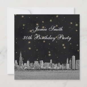 Invitation Fête d'anniversaire avec vue sur la skyline de Chi