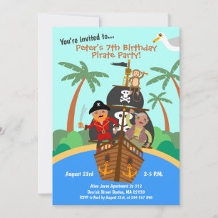 Invitation Fête d'anniversaire aventure de bateau pirate