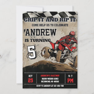 Invitation Fête d'anniversaire aventure en quad et moto tout-