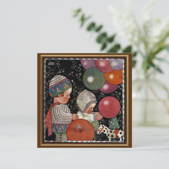 Invitation Fête d'anniversaire, ballons et jouets pour enfant (Debout devant)