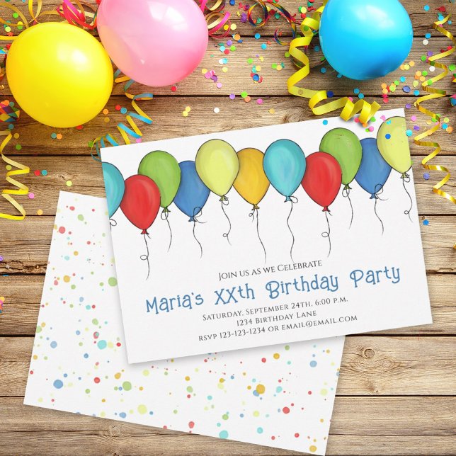 Invitation Fête d'anniversaire Ballons mignons Confetti (Créateur téléchargé)